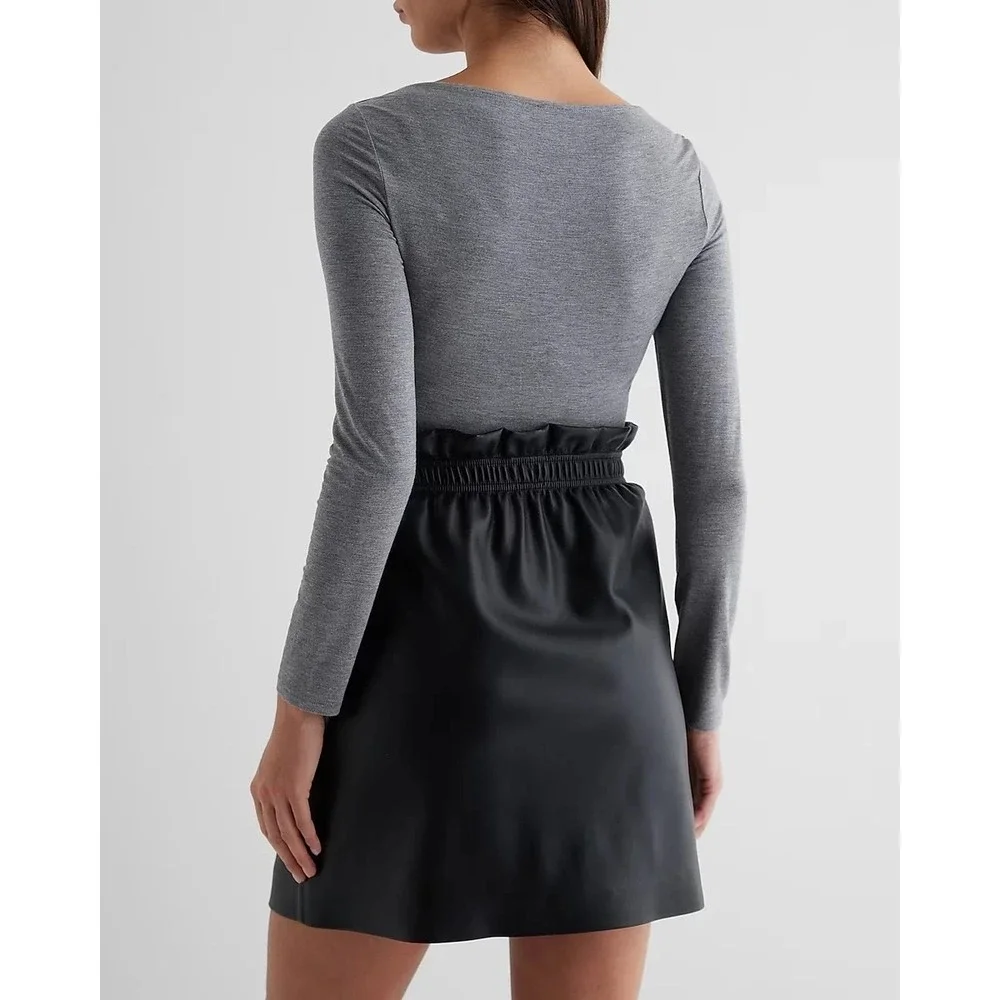 Express Paperbag Waist Mini Skirt Medium Black NWT High Rise Tie Belt‎